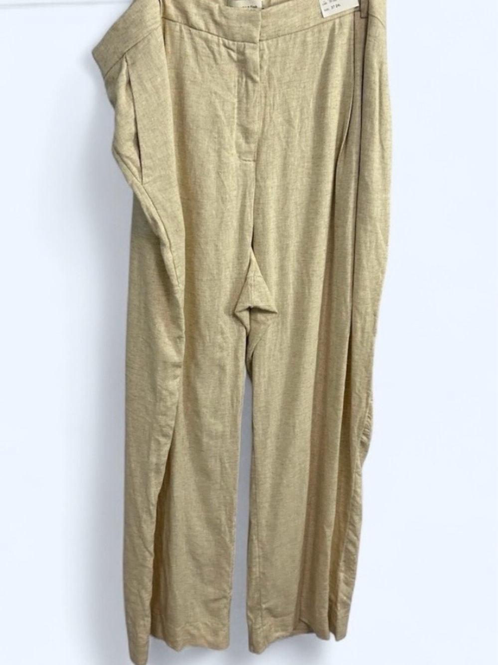 Abercrombie & Fitch Beige New High-Waist Wide-Leg Linen Blend Pants - Picture 3 of 8